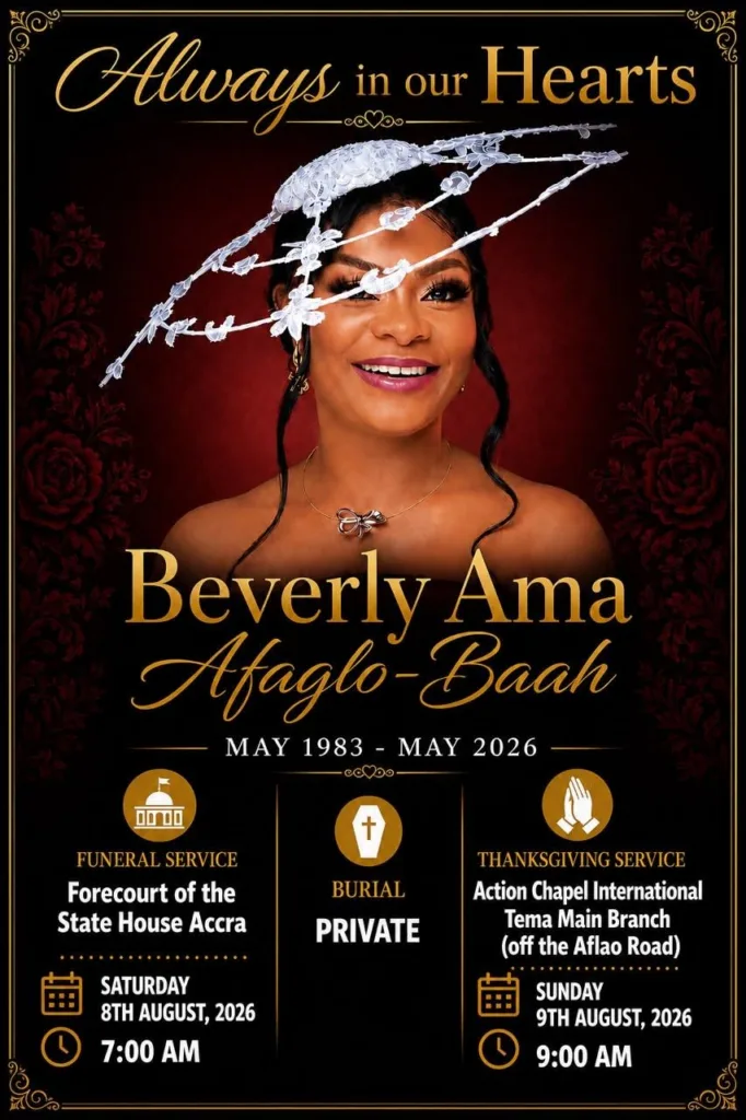 Family announces change of venue for Beverly Afaglo’s funeral Family announces change of venue for Beverly Afaglo’s funeral