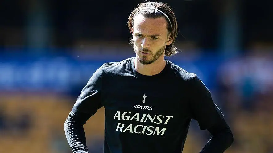 Tottenham Hotspur's James Maddison warming up before the  Premier League match at Wolverhampton Wanderers