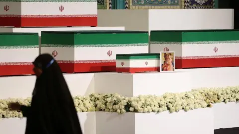 Reuters The coffins of former Supreme Leader, Ayatollah Ali Khamenei and his family members, including his 1-year-old granddaughter Zahra Mohammadi Golpayegani who is pictured