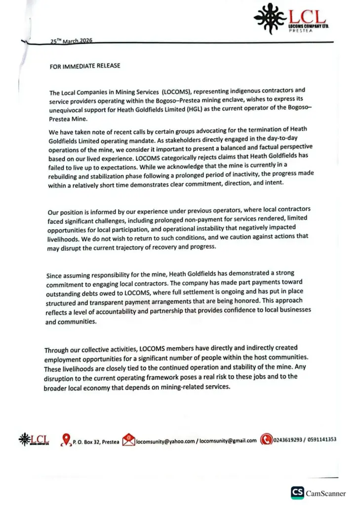 Local mining contractors endorse Heath Goldfields’ role at Bogoso-Prestea Mine
