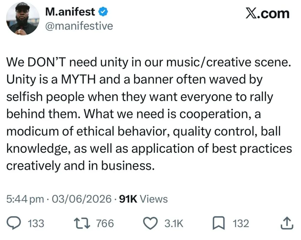 We don’t need unity in our music industry - M.anifest We don’t need unity in our music industry - M.anifest