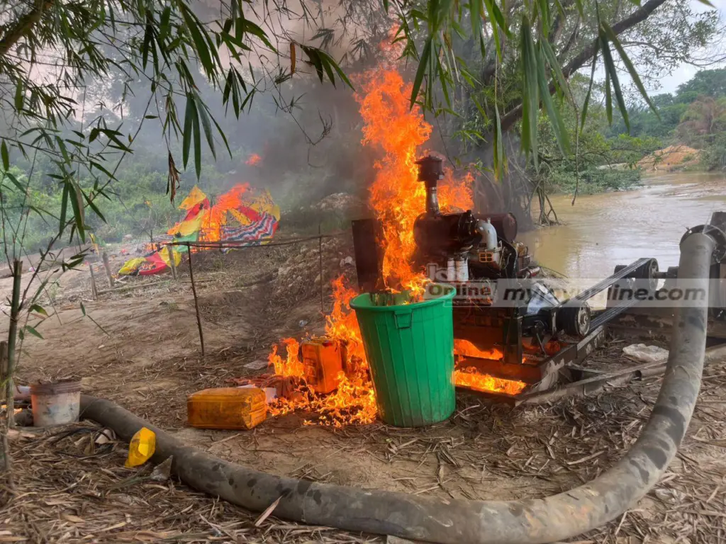 NAIMOS destroys illegal mining structures, immobilises 4 excavators in Amenfi Central NAIMOS destroys illegal mining structures, immobilises 4 excavators in Amenfi Central