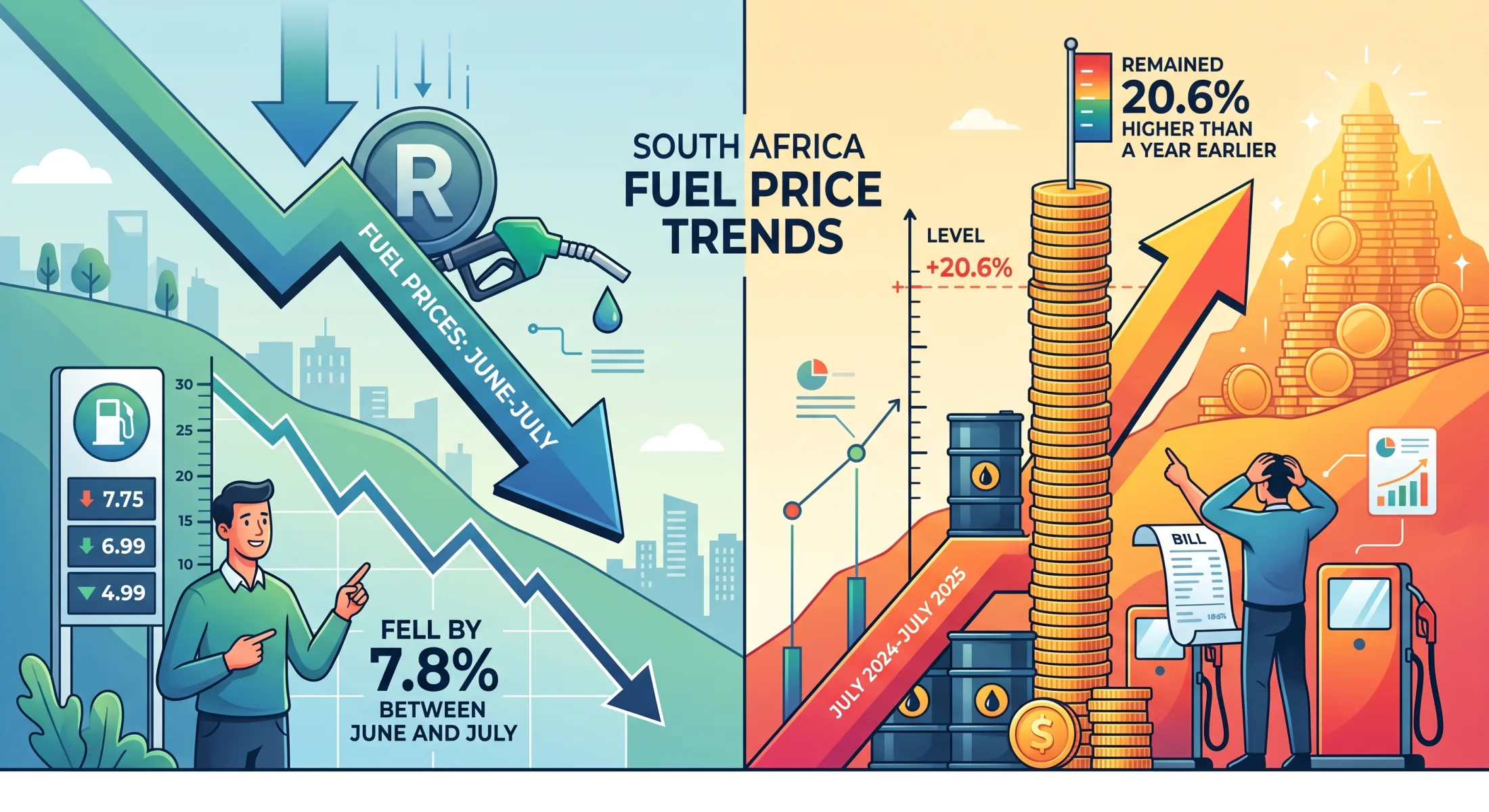 Fuel prices fell by 7.8% between June and July, but remained 20.6% higher than they were a year earlier.[Gemini Generated Image]