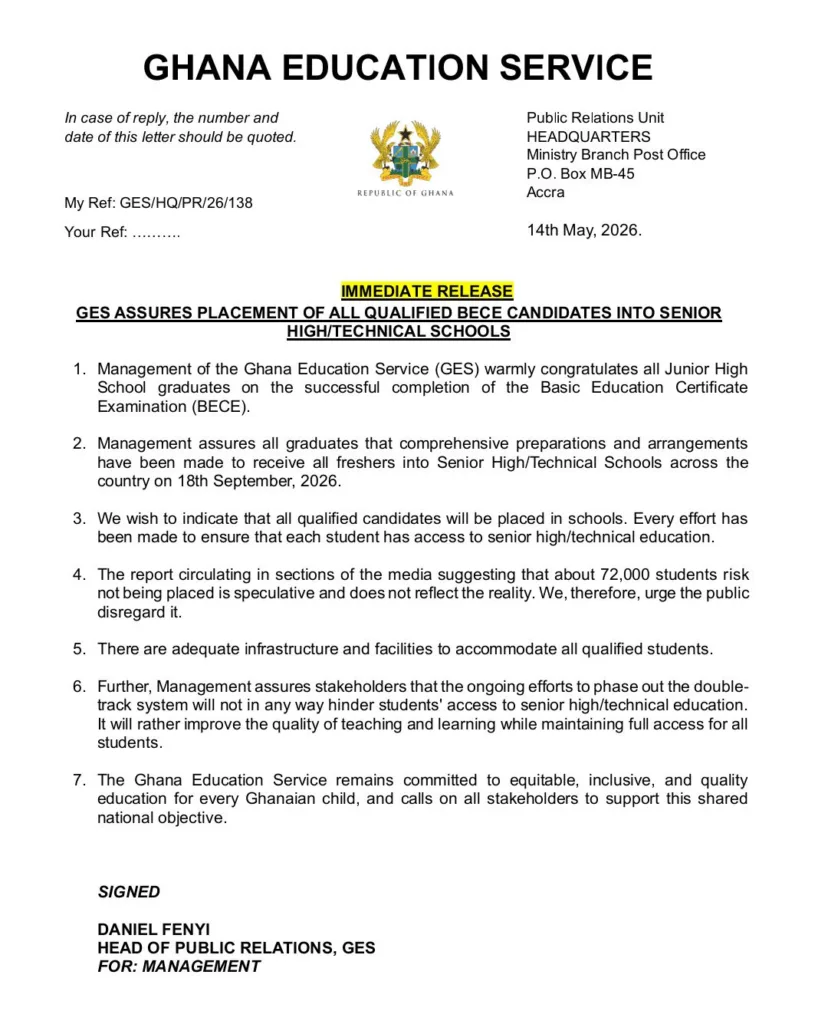 SHS Freshers to report on September 18 – GES