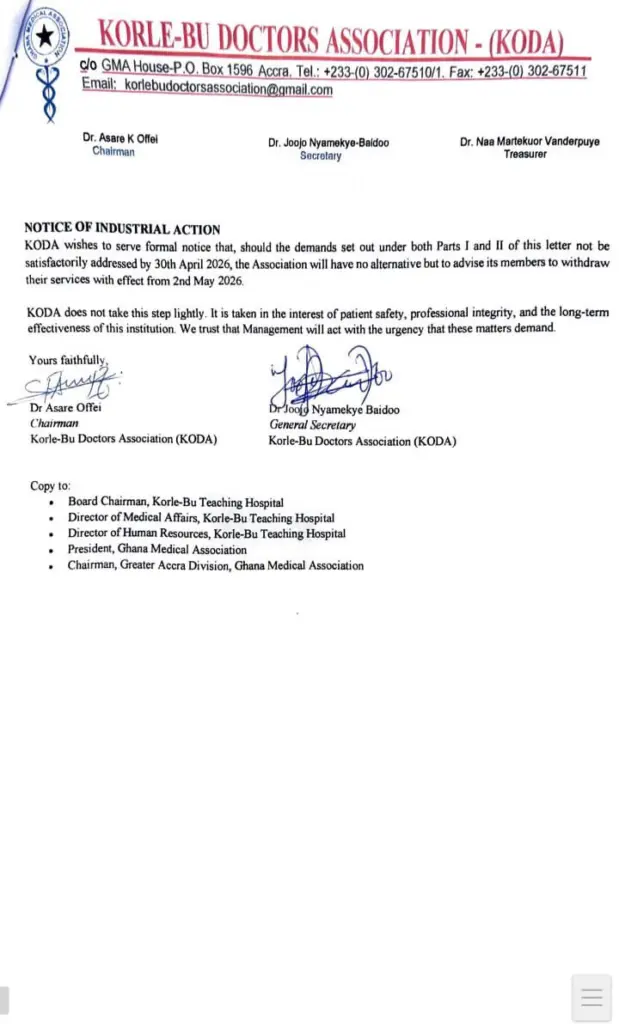 Korle-Bu doctors announce industrial action over patient safety concerns Korle-Bu doctors announce industrial action over patient safety concerns