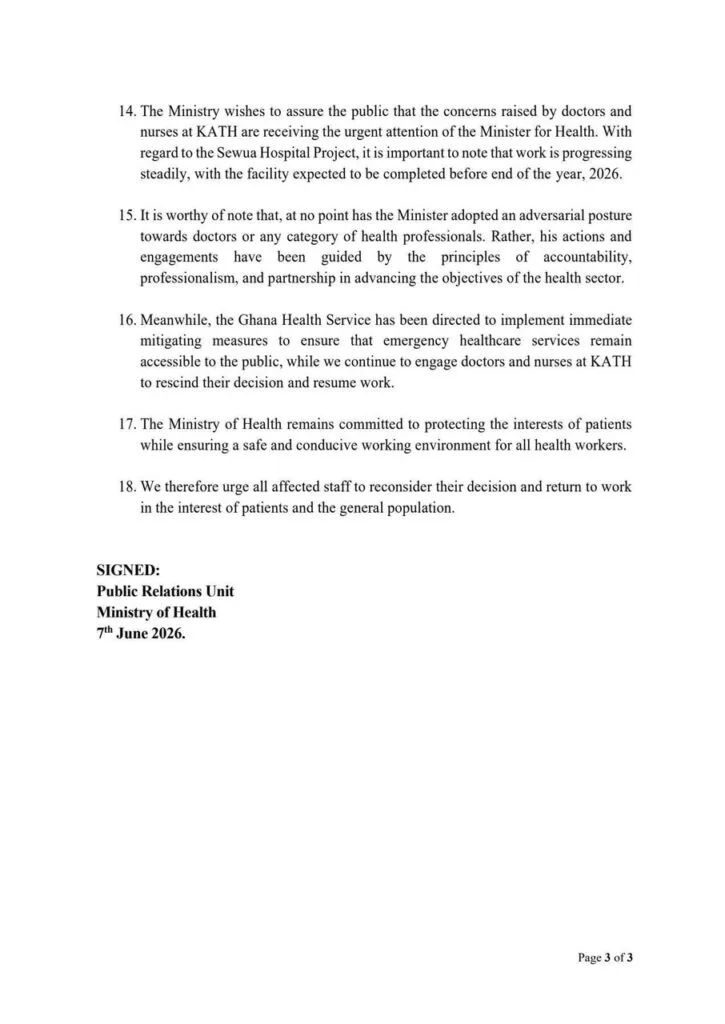 KATH CEO suspended to allow independent probe into Emergency Unit closure – Health Ministry