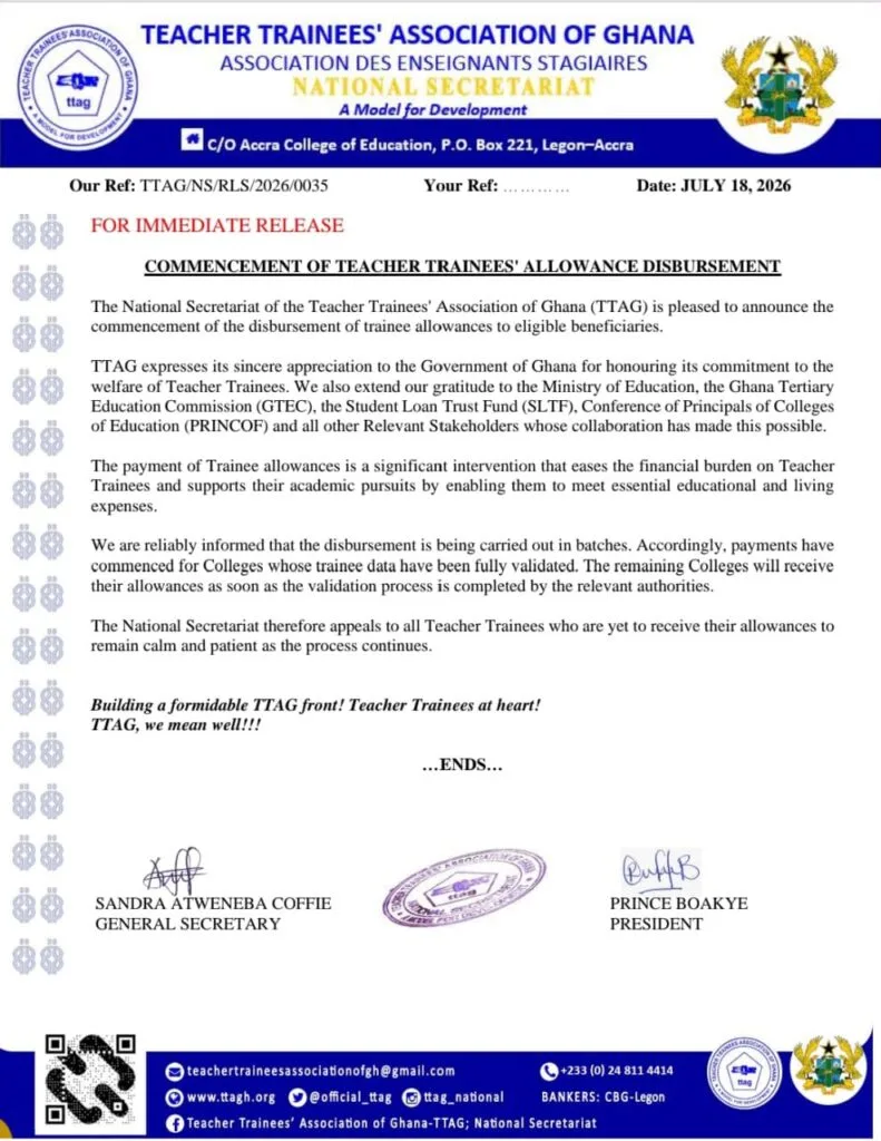 Disbursement of teacher trainee allowances begins – TTAG Disbursement of teacher trainee allowances begins – TTAG