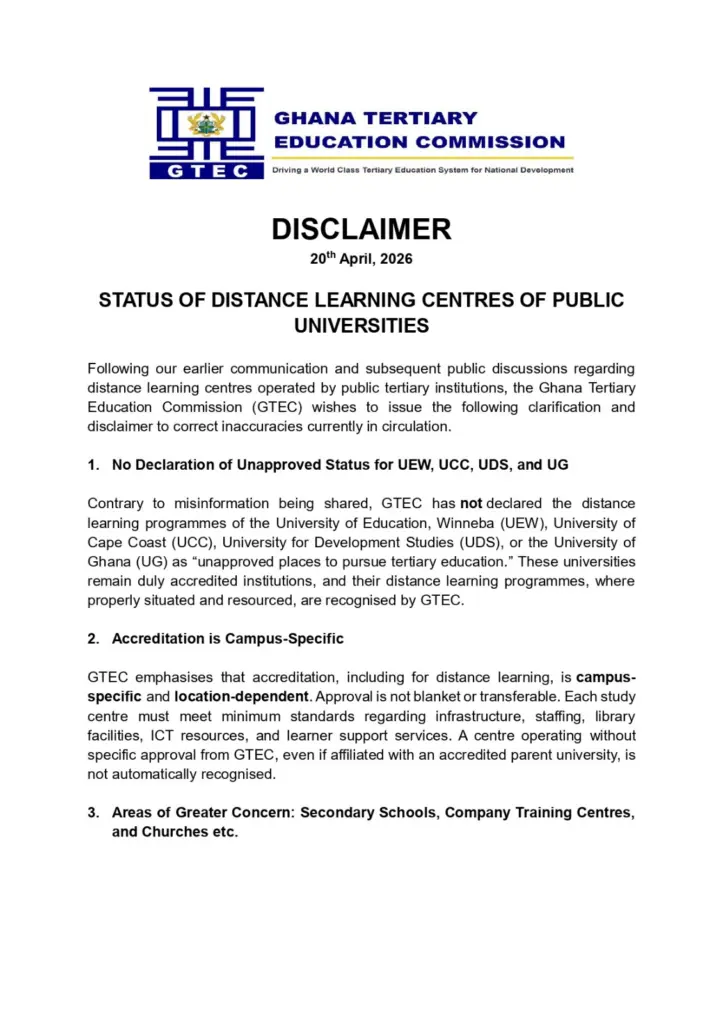 GTEC clarifies status of public university distance learning centres