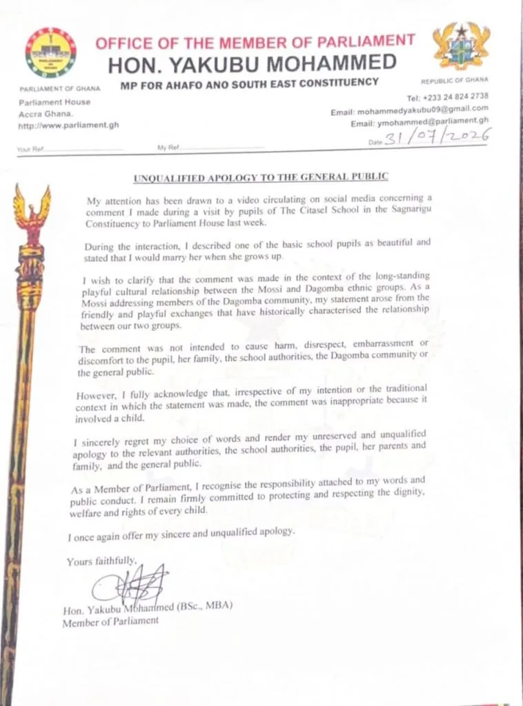 Ahafo Ano South East MP apologises for ‘I’ll marry you’ comment to schoolgirl