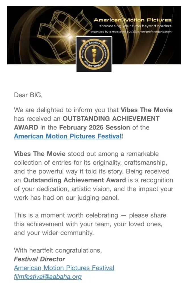 ‘Vibes The Movie’ wins top award at American Motion Pictures Festival