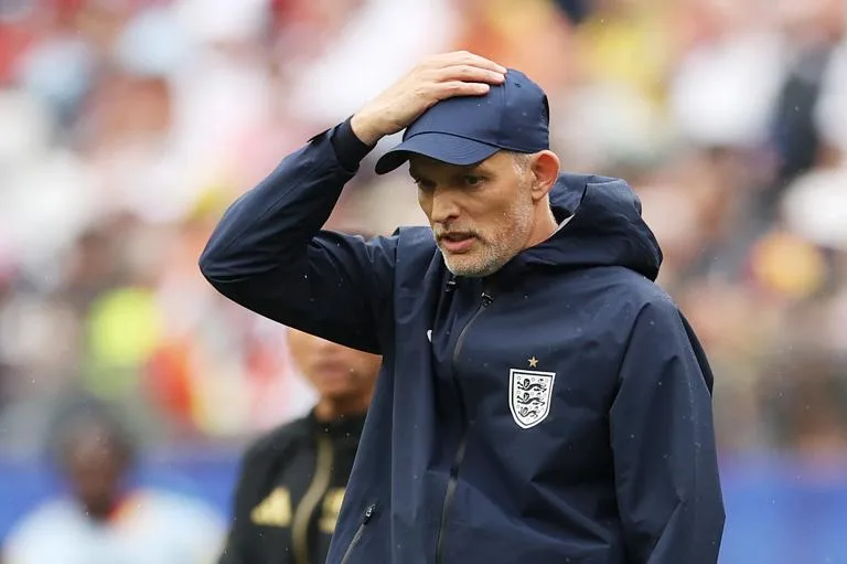 FOXBOROUGH, MASSACHUSETTS - JUNE 23: Thomas Tuchel, Manager of England, reacts during the FIFA World Cup 2026 Group L match between England and Ghana at Boston Stadium on June 23, 2026 in Foxborough, Massachusetts. (Photo by Richard Pelham/Getty Images)