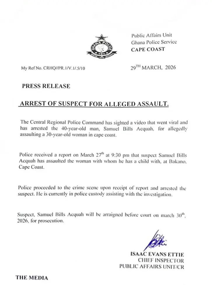 Police arrest man seen in viral video assaulting girlfriend at Cape Coast