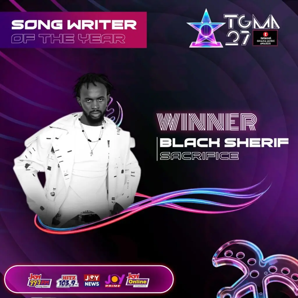 Black Sherif scoops Songwriter of the Year at 27th TGMAs