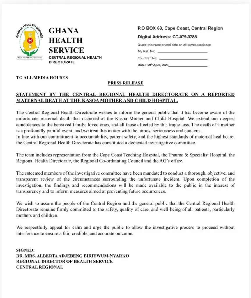 Central Regional Health Directorate probes maternal death at Kasoa Mother and Child Hospital