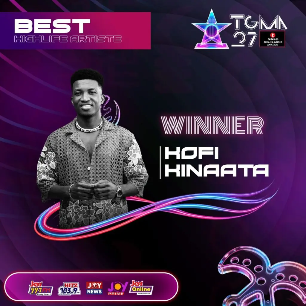 Kofi Kinaata grabs Best Highlife Artiste of the Year at 27th TGMAs
