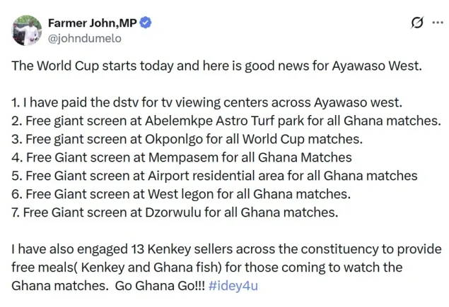 John Dumelo provides free DStv, giant screens and kenkey meals for Ayawaso West World Cup fans