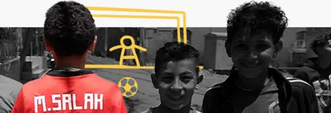Ice baths, almond milk, meditation and a 'house like a hospital': The secrets of Salah's success A stylised composite image shows a child from behind, in a short-sleeved red Liverpool jersey with "M Salah" on it, next to two smiling children, with their images turned black and white. In the background, a goalkeeper defending his net has been drawn in gold lines.