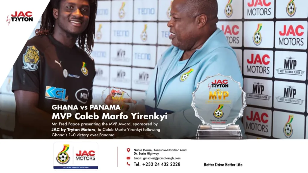 JAC Motors present Caleb Yirenkyi with MVP award after win over Panama