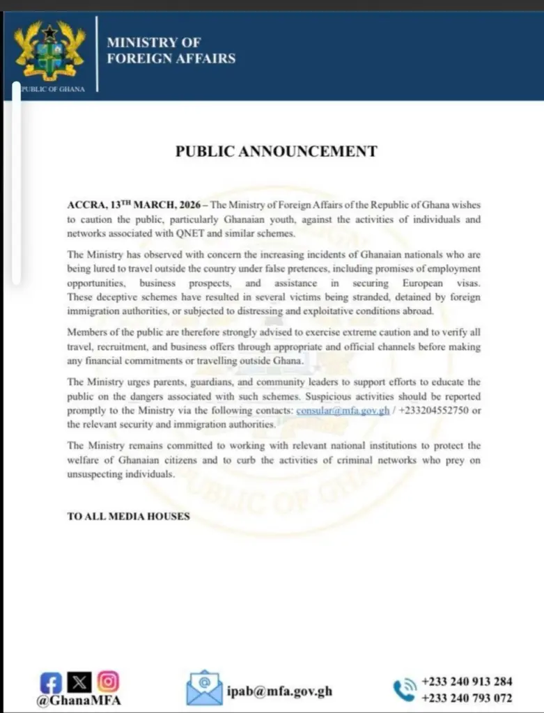 Ministry of Foreign Affairs sounds alarm on QNET travel scams Ministry of Foreign Affairs sounds alarm on QNET travel scams