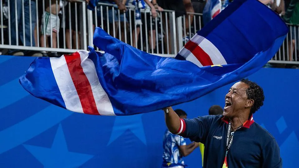 Cape Verde head coach Bubista celebrates after his side's goalless draw with Saudi Arabia