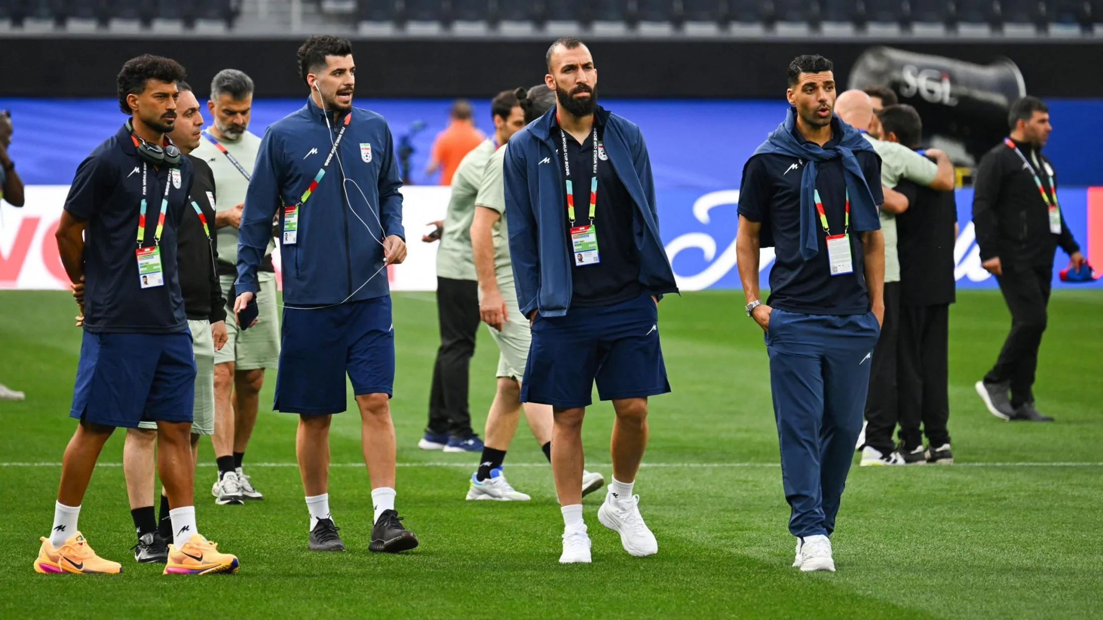 Iran players on the pitch in Los Angeles