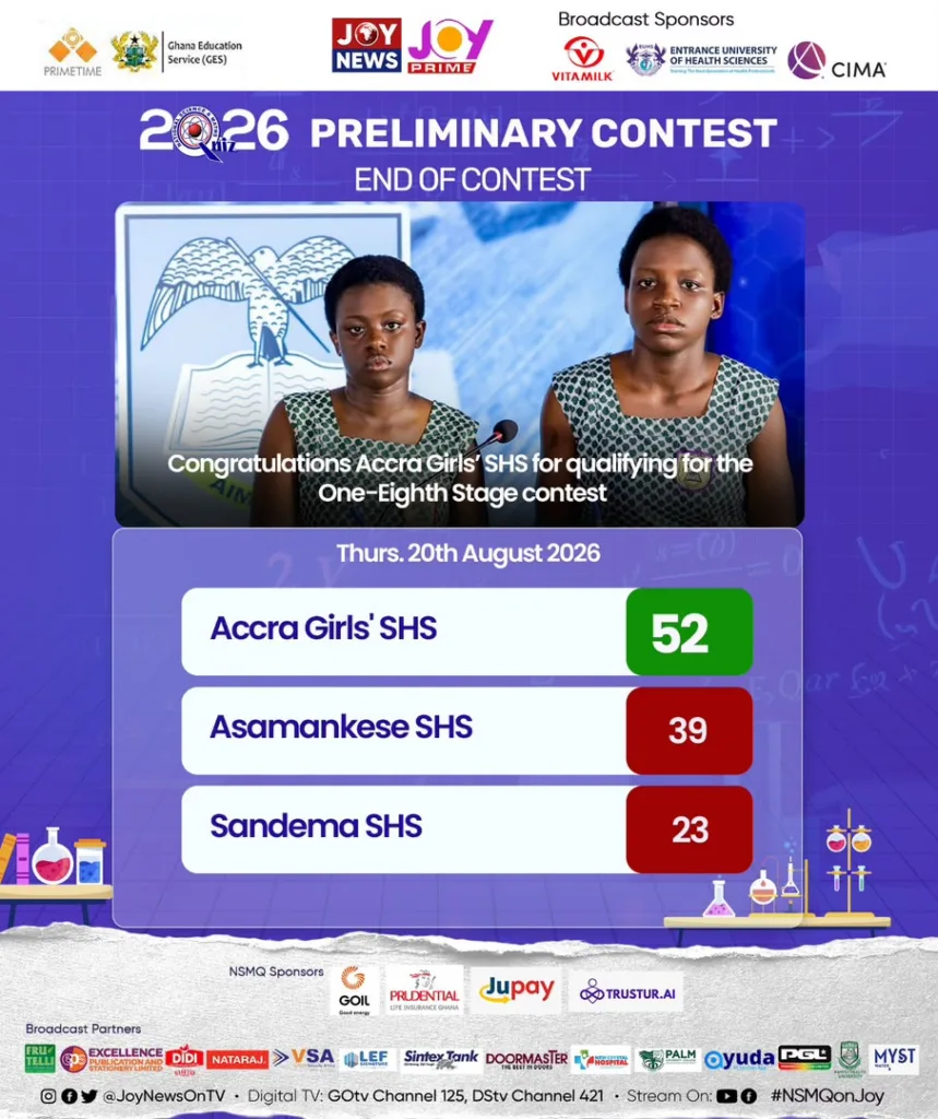 NSMQ 2026: Accra Girls make flying start, cruise past Asamankese, Sandema to book one-eighth spot