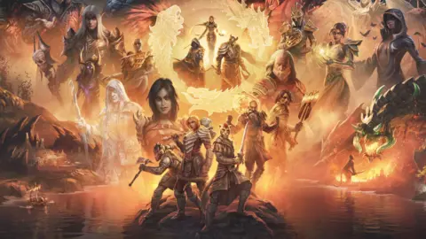 Xbox workers stunned after jobs 'bloodbath' ZeniMax Online Studios Artwork shows more than a dozen characters from the Elder Scrolls Online universe. Four of them stand at the front of the picture on a rock in the middle of a lack. They are surrounded by larger-than-life renderings of other characters, including knights, wizards, mages and warriors in various heroic poses.
