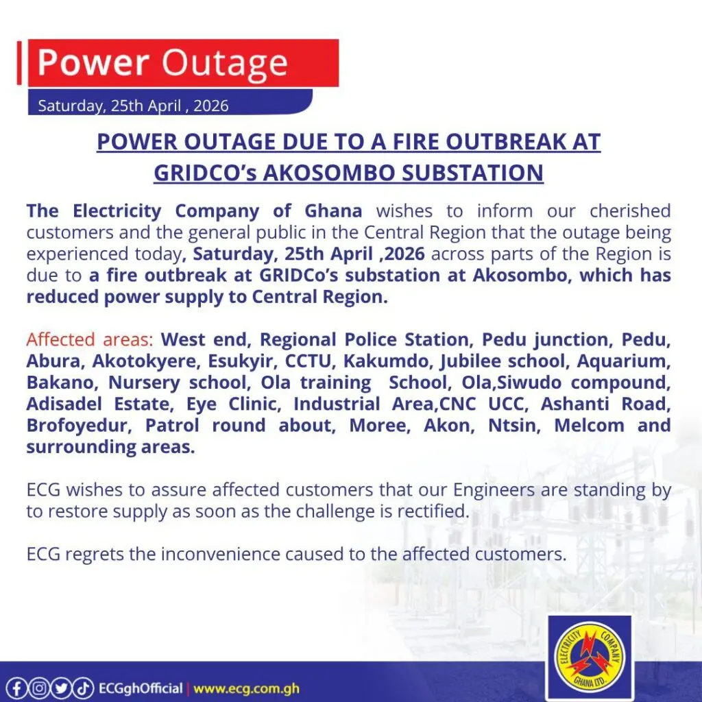 Widespread blackouts hit 3 regions after Akosombo substation fire Widespread blackouts hit 3 regions after Akosombo substation fire