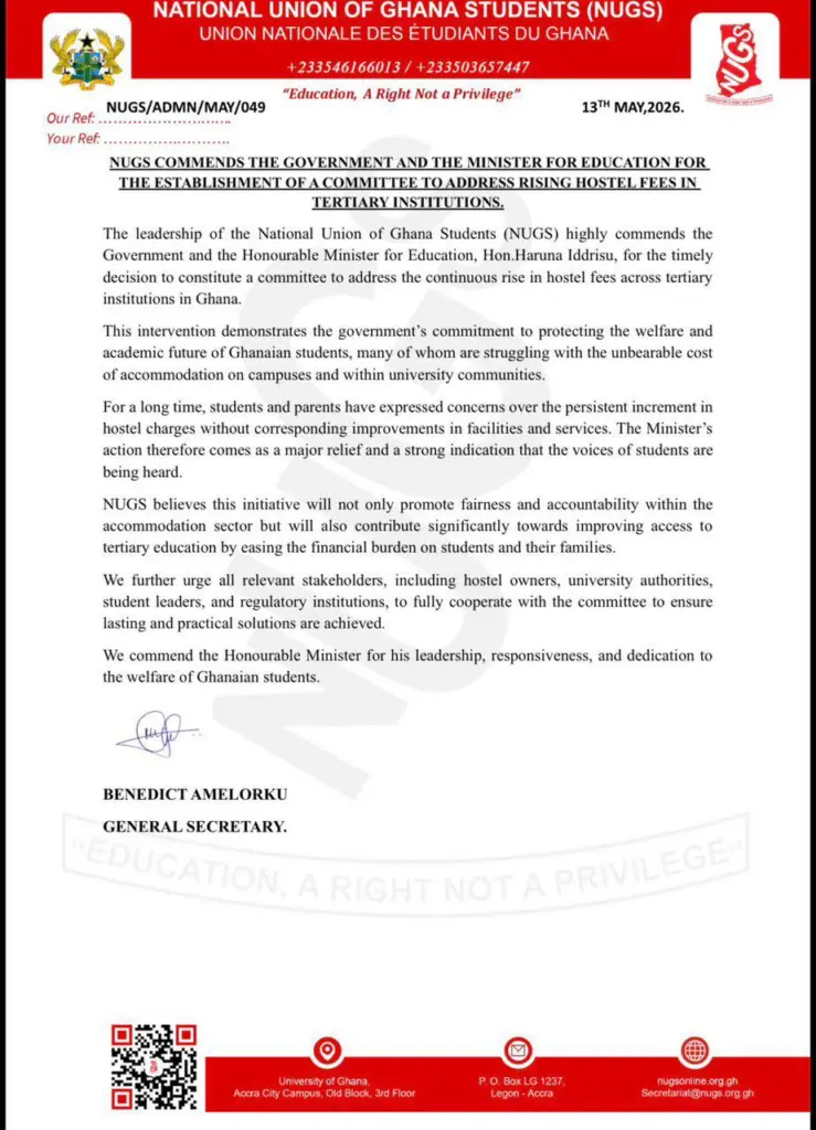 NUGS commends government on committee to address rising hostel fees NUGS commends government on committee to address rising hostel fees