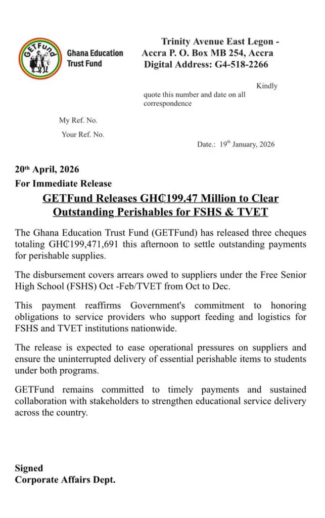 GETFund clears GH¢199.47m to restore food supply to SHSs, TVET schools