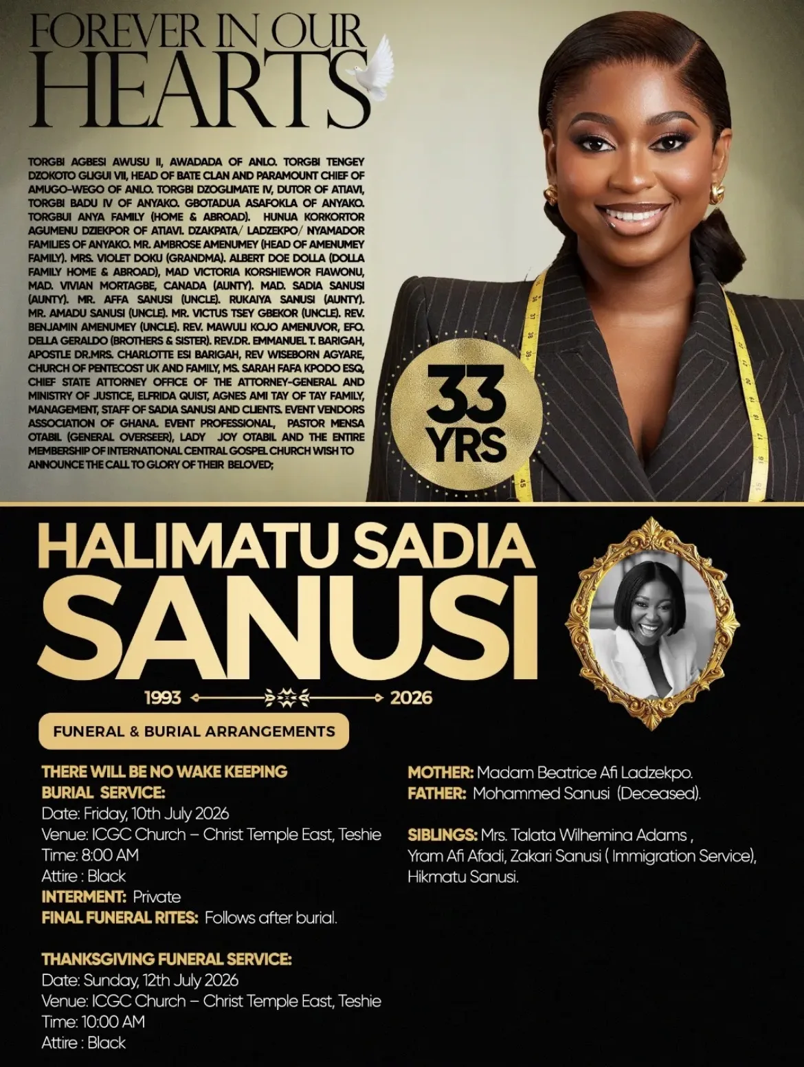 Family, fashion industry bid farewell to designer Halimatu Sadia Sanusi today