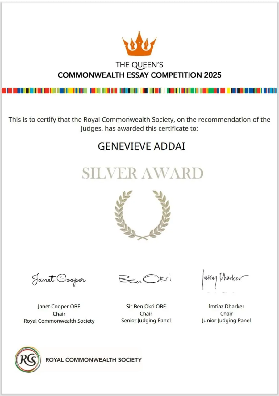 Silver Medal: Kumasi Girls’ alumna Genevieve Addai shines at 2025 British Commonwealth Essay Competition