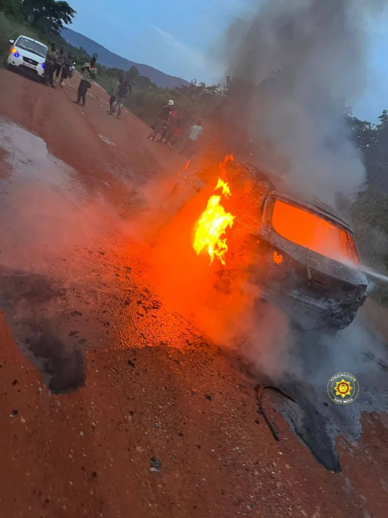 Taxi destroyed in fire outbreak at Frimpongso