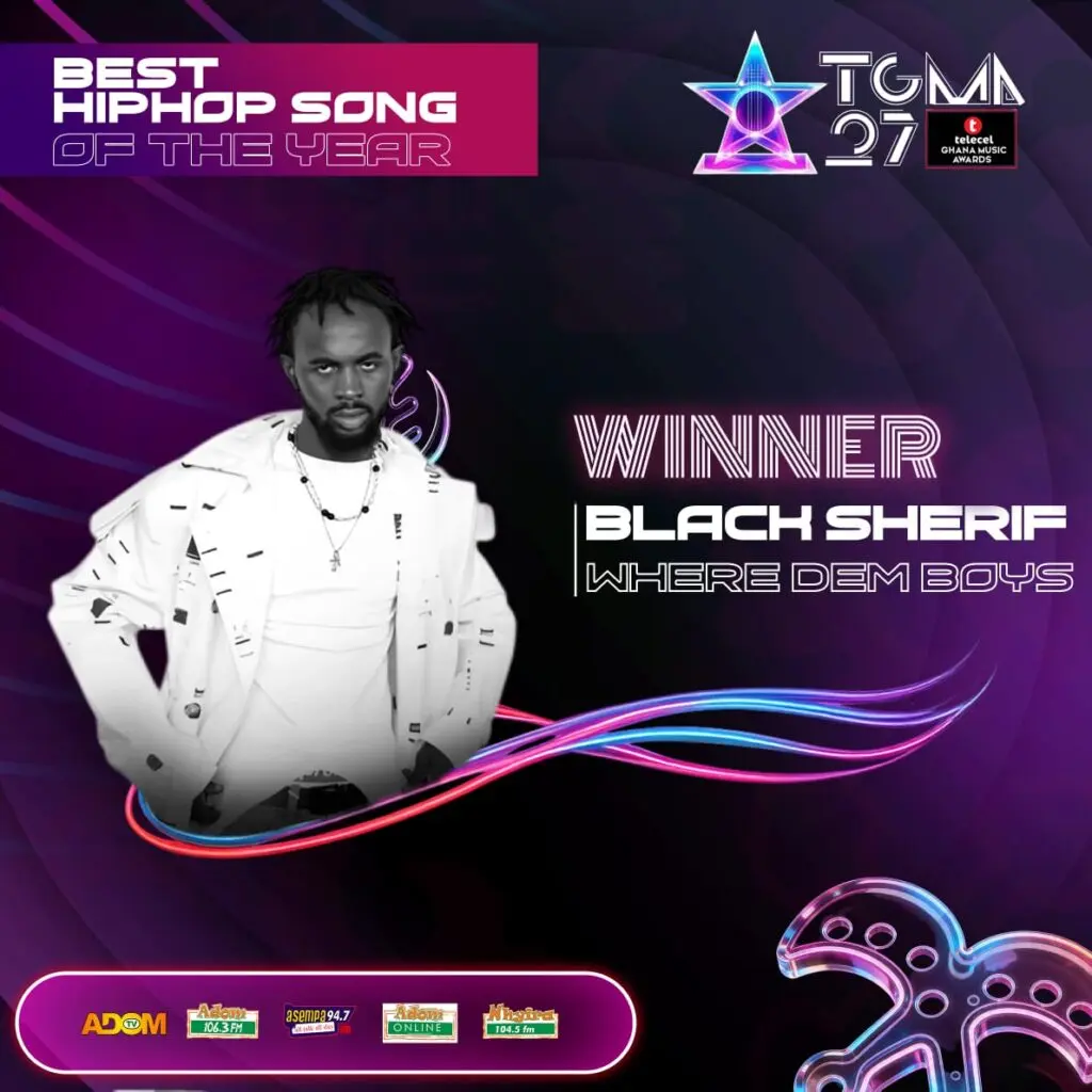 TGMA 27: Black Sherif wins Best HipHop Song, Best Afropop Song of the Year