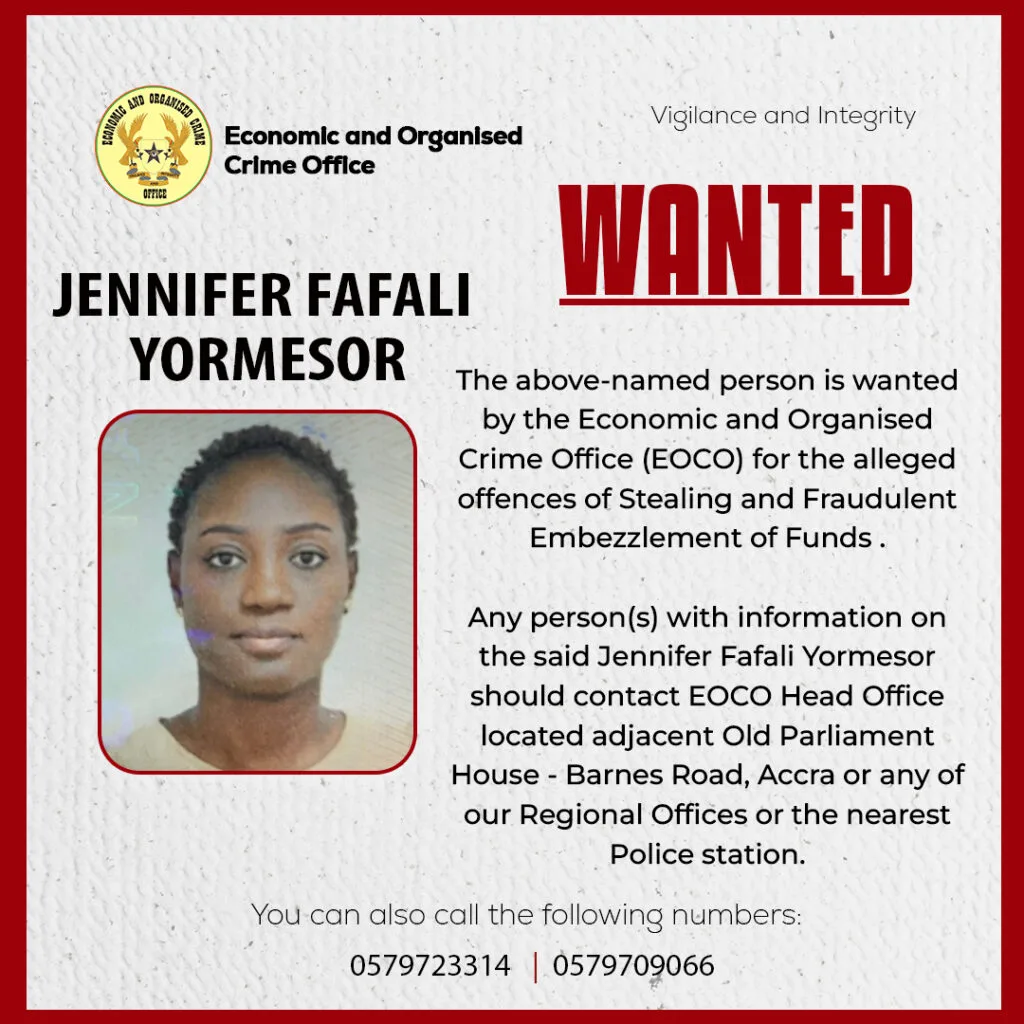 EOCO declares Jennifer Fafali Yormesor wanted over alleged stealing and fraud