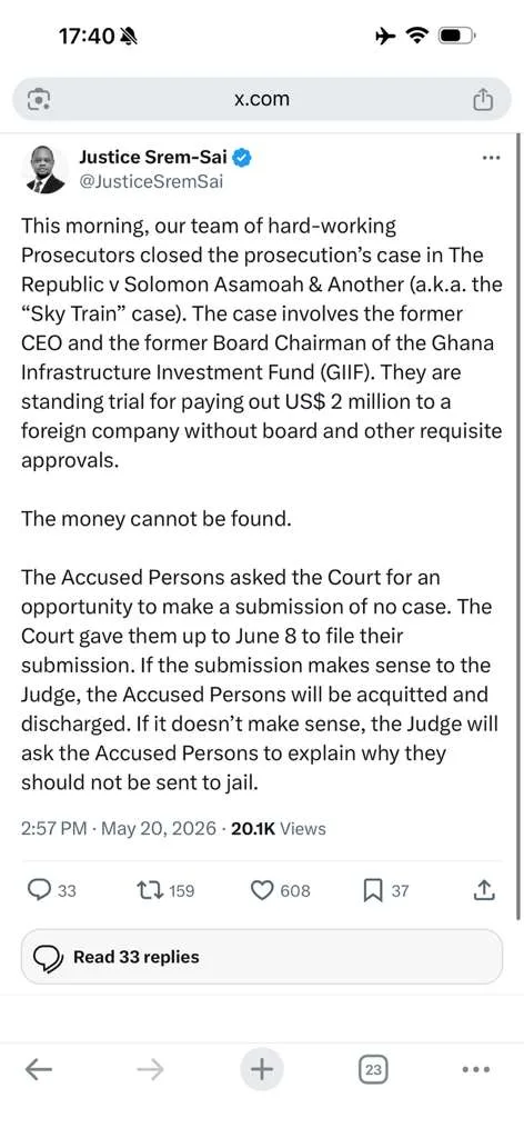 Money can be traced in GIIF ‘Sky Train’ case – Kow Essuman fires back at Deputy AG