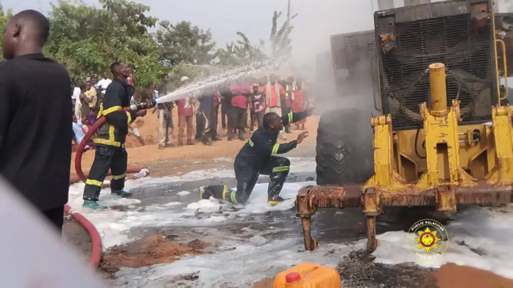 Grader working on Ajumako–Swedru road project catches fire [Photos]