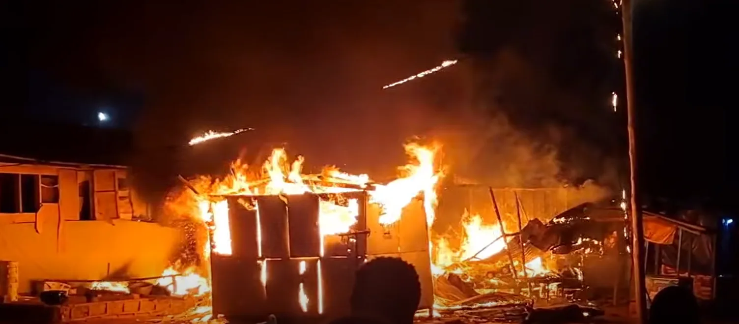 Fire destroys at least 10 wooden structures at Tantra Hill