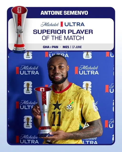 2026 WC: Antoine Semenyo named Man of the Match as Ghana edge Panama in opener
