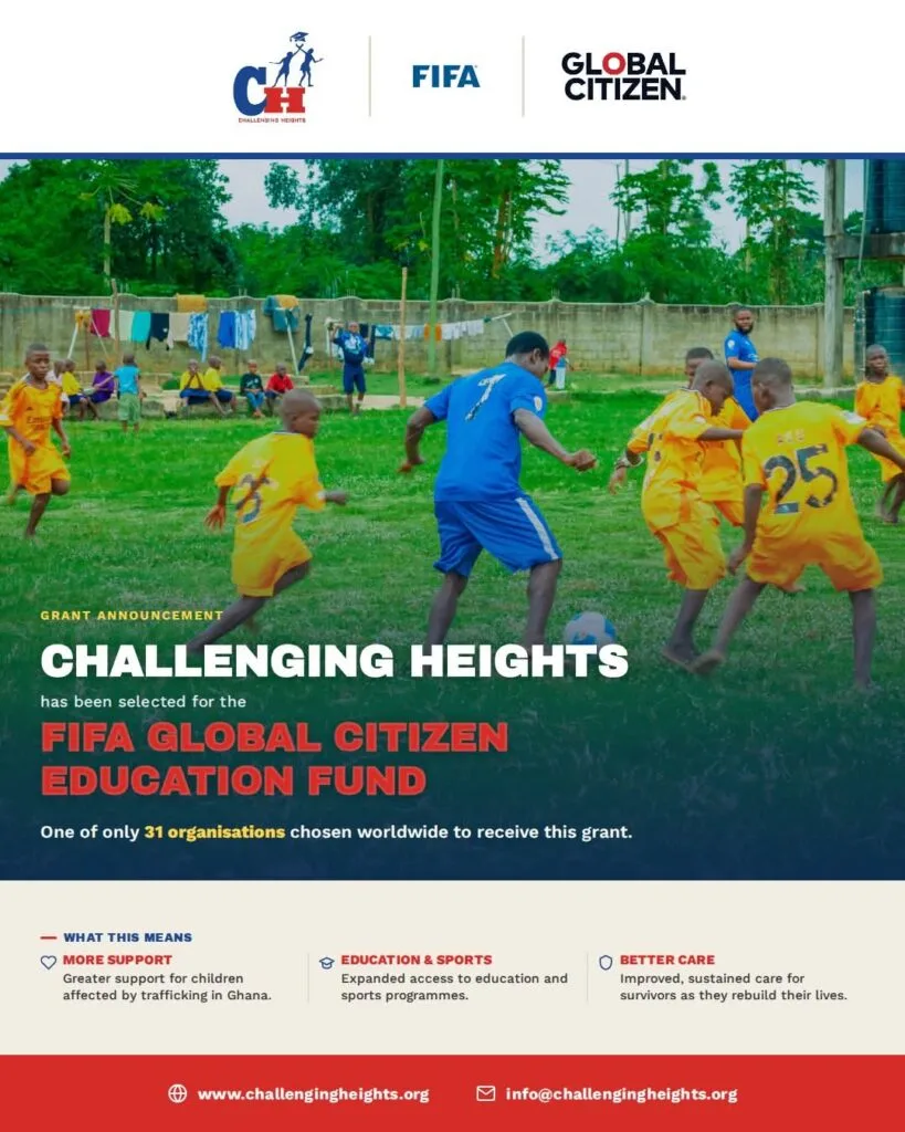 Challenging Heights selected for FIFA Global Citizen Education Fund to support child trafficking survivors