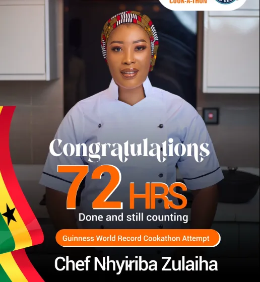 Chef Nhyiraba Zulaiha reaches 72-hour milestone in Guinness World Record cook-a-thon attempt