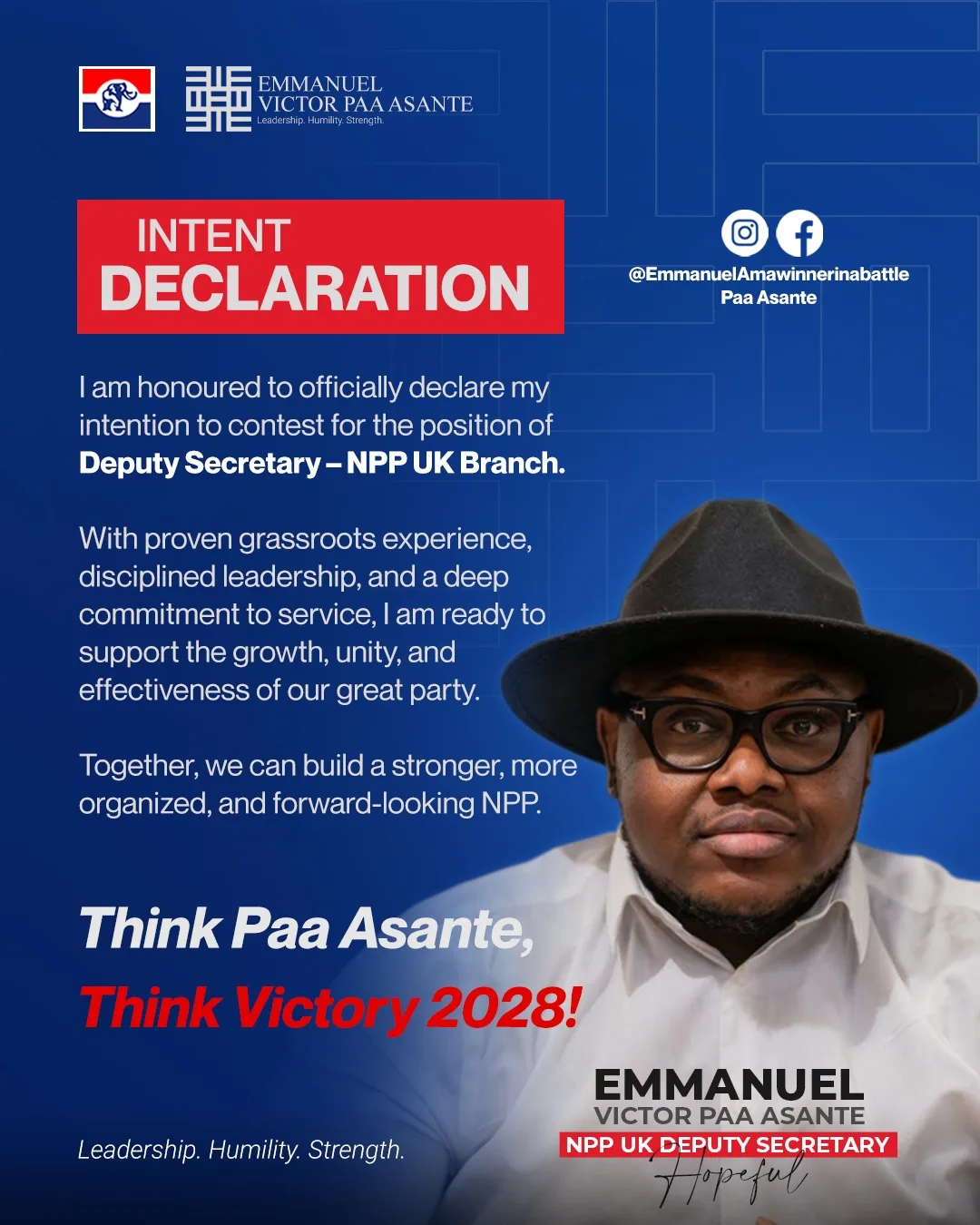 Emmanuel Victor Paa Asante enters race for NPP UK Deputy Secretary
