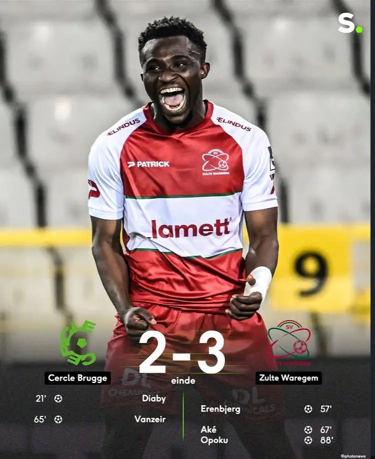 Joseph Opoku’s late strike caps impressive run for Zulte Waregem