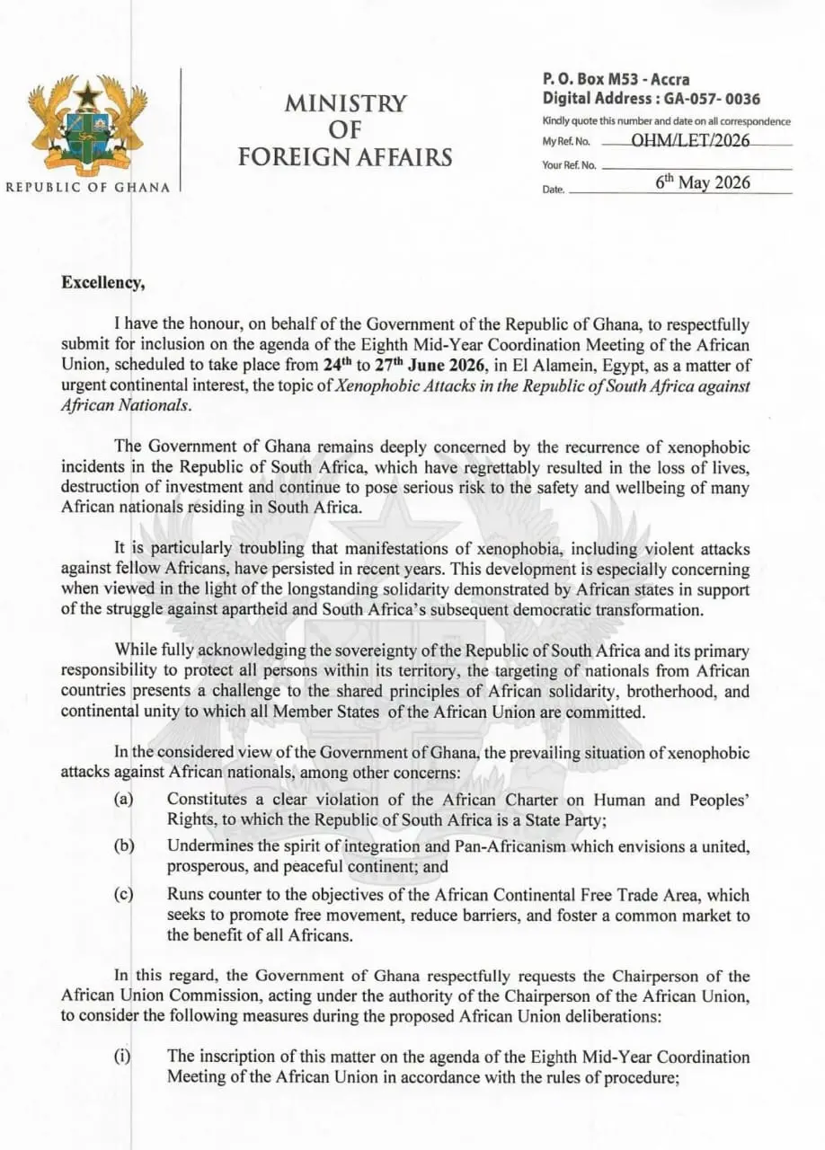 Ghana petitions AU on attacks against Africans in South Africa