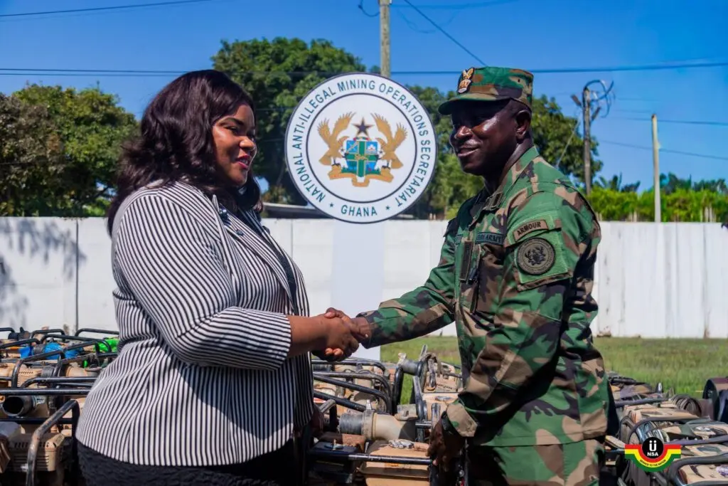 NAIMOS hands over 100 seized galamsey pumping machines to NSA for agriculture project