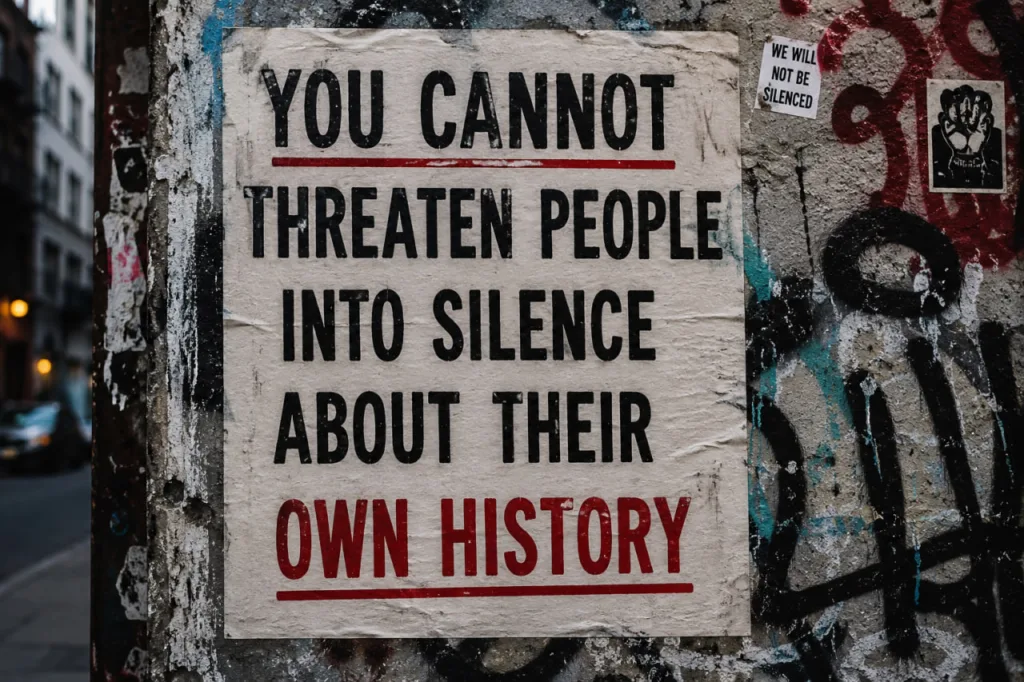 You cannot threaten people into silence about their own history