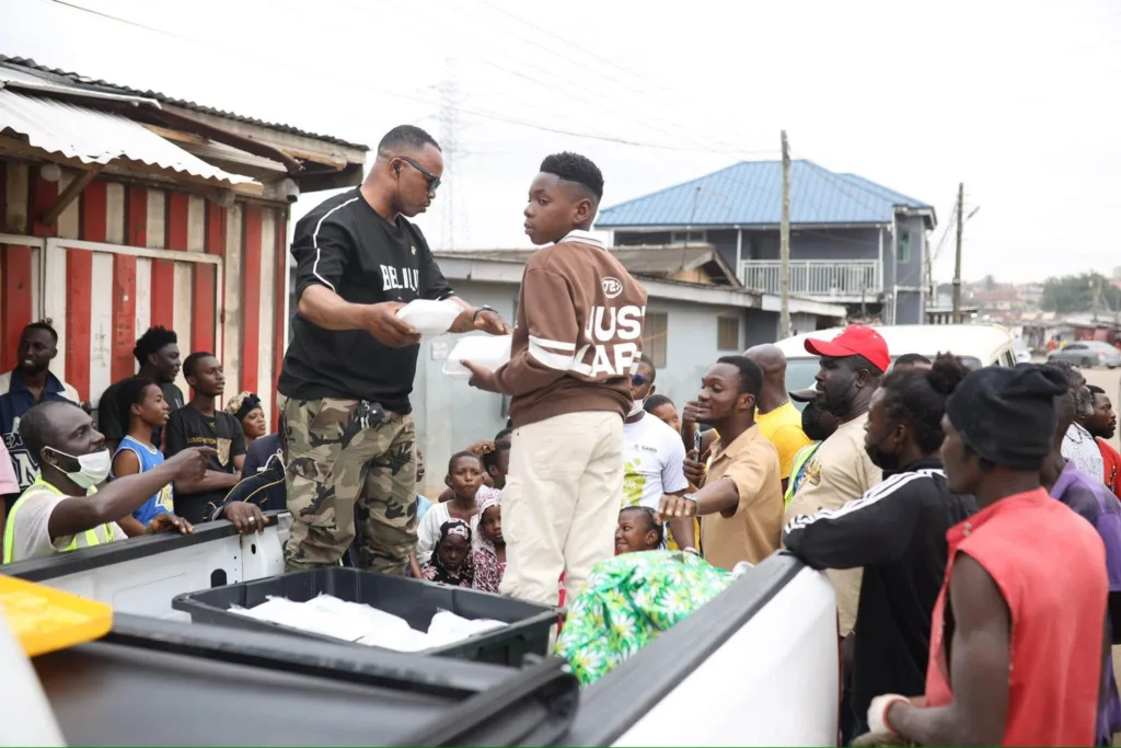 Majesty marks 11th birthday by sharing food with Alajo flood victims