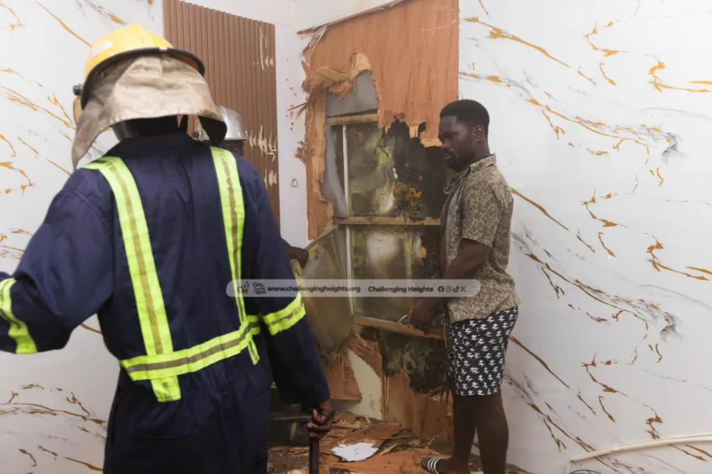 Fire damages recording studio at Coral Paints Headquarters in Adabraka