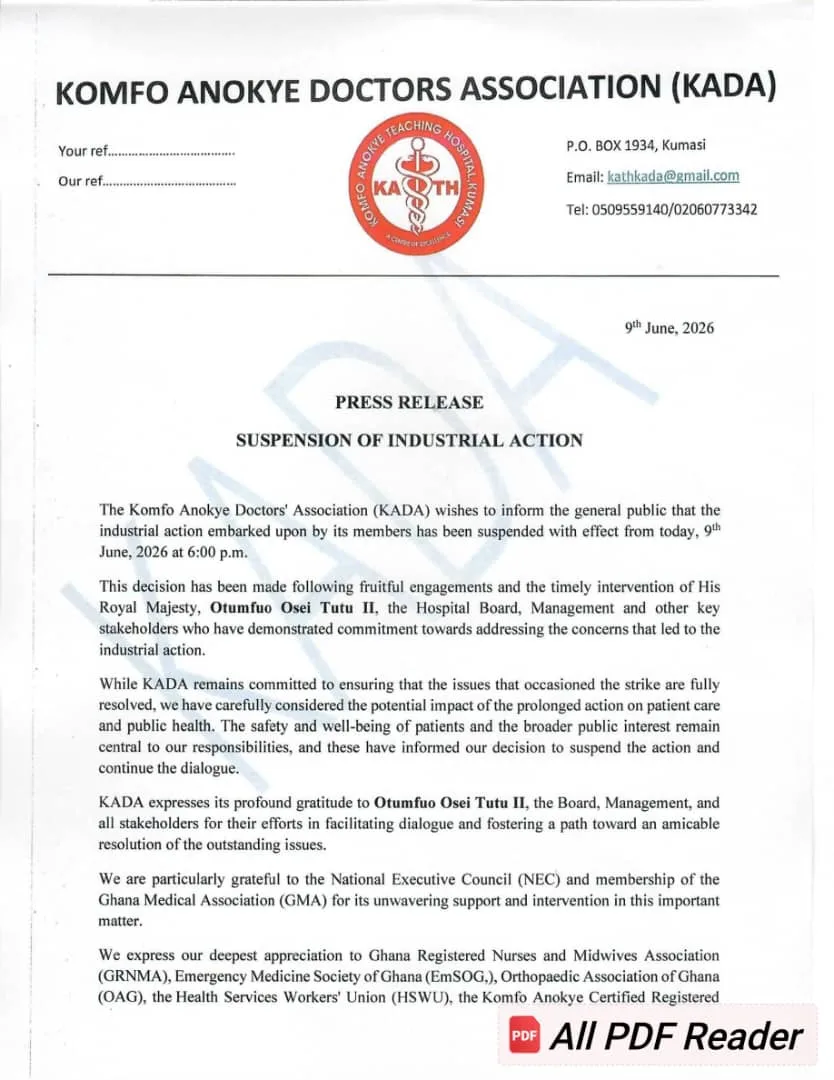 Otumfuo’s intervention leads KATH doctors to suspend strike