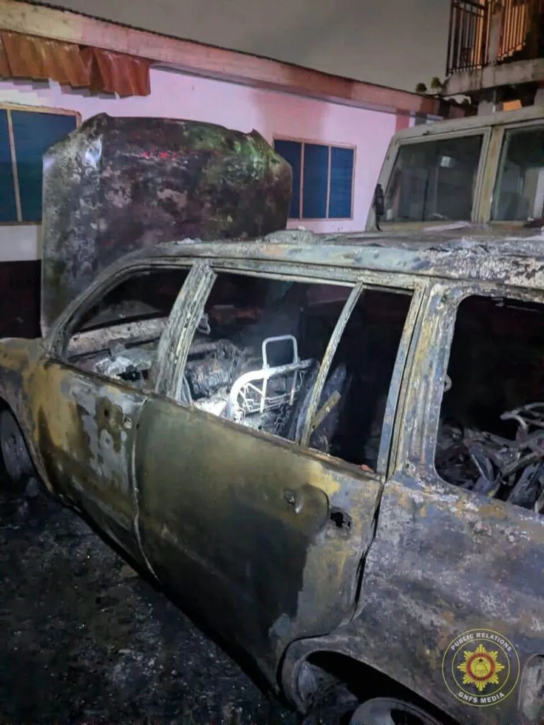 Two vehicles destroyed in Mahean fire, school bus damaged